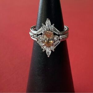Bomb Party RBP6134 “Kindred Souls” Smokey Topaz CZ on Rhodium Sz 8 Halo Ring NWT